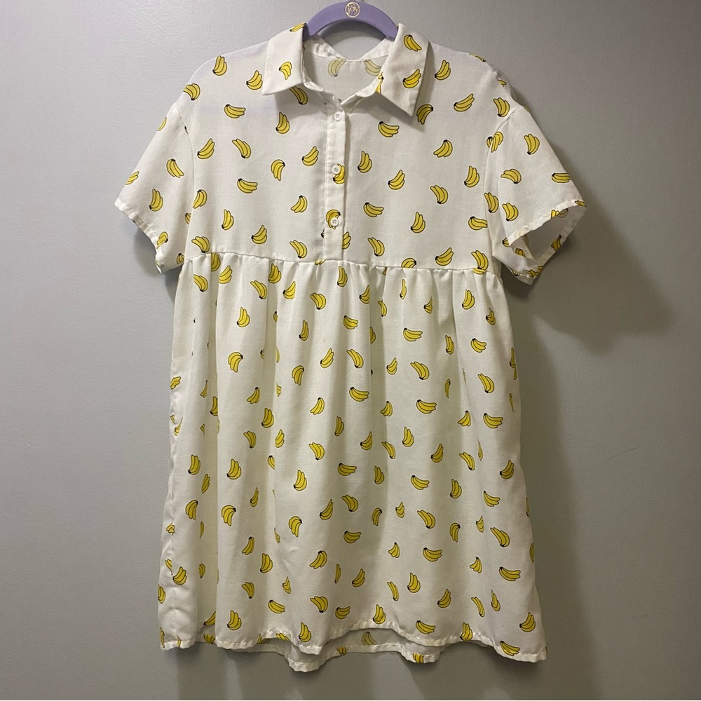 White Dress with Yellow Banana Print
